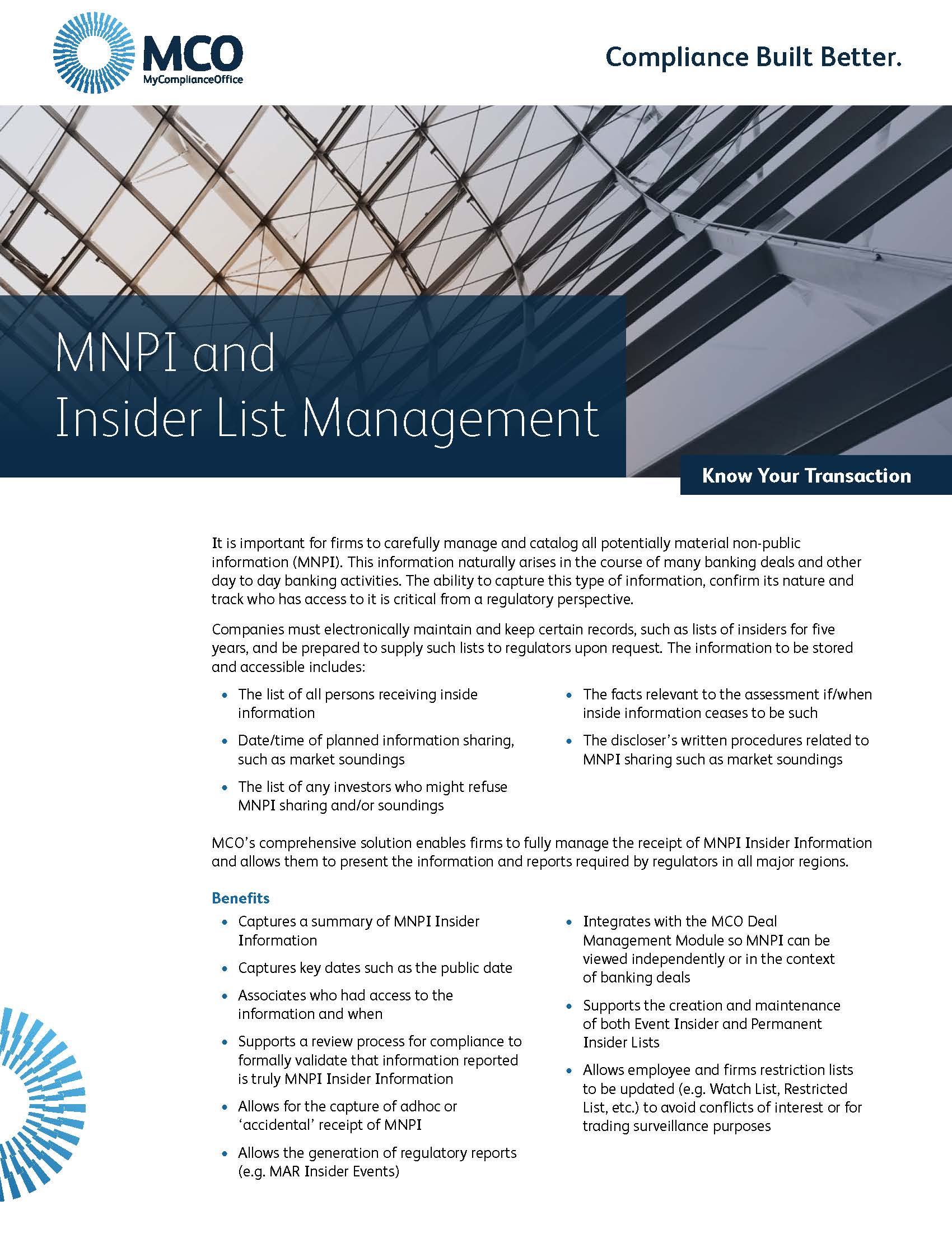 MNPI and Insider List Management Brochure download
